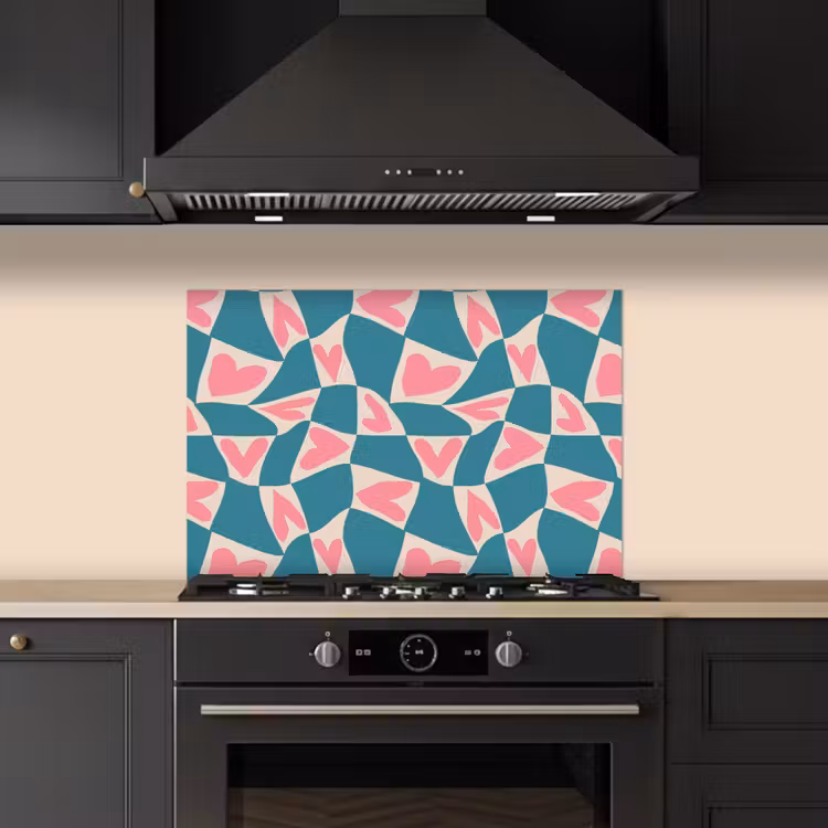 Spatscherm keuken - Blauw - Vlakken - Patroon - Hartjes — 1