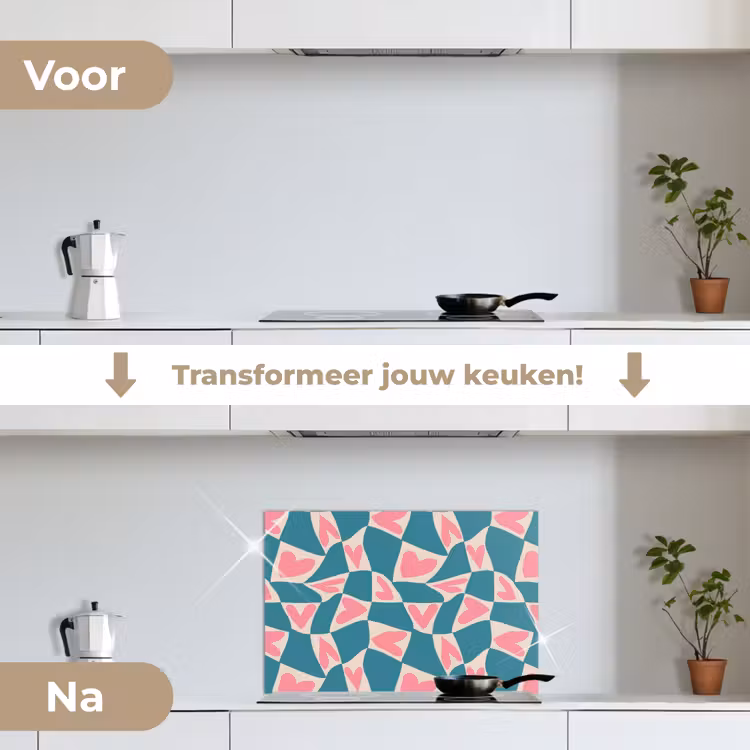 Spatscherm keuken - Blauw - Vlakken - Patroon - Hartjes — 2