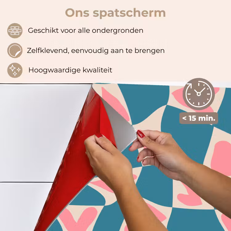 Spatscherm keuken - Blauw - Vlakken - Patroon - Hartjes — 3