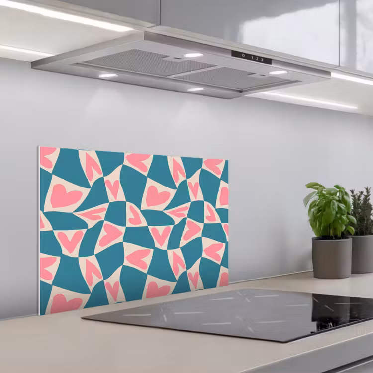 Spatscherm keuken - Blauw - Vlakken - Patroon - Hartjes — 4