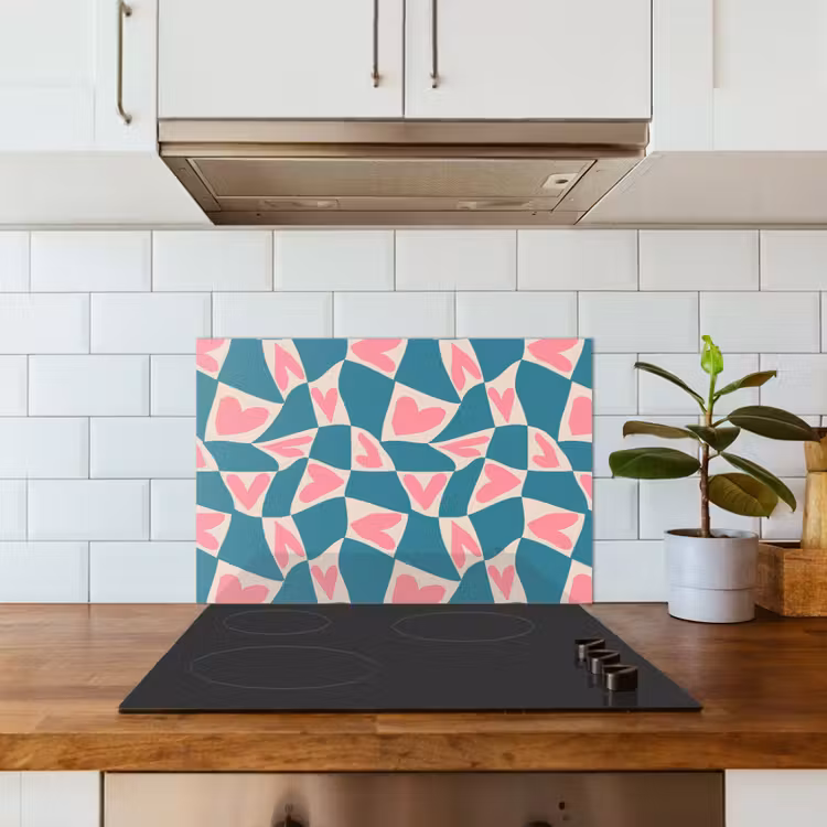 Spatscherm keuken - Blauw - Vlakken - Patroon - Hartjes — 5