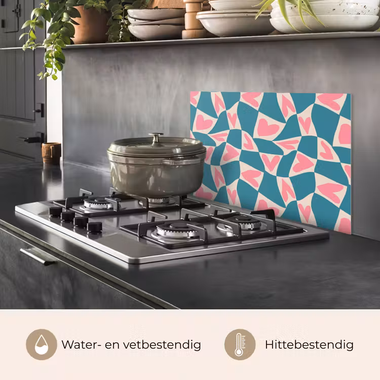 Spatscherm keuken - Blauw - Vlakken - Patroon - Hartjes — 6