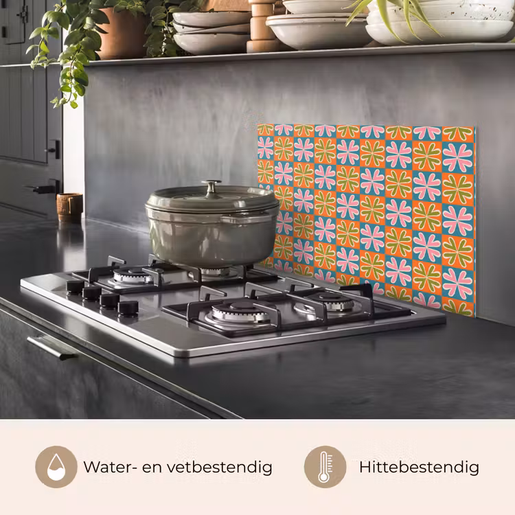 Spatscherm keuken - Bloemen - Retro - Patroon - Kleurrijk — 6