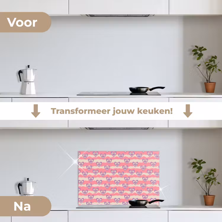 Spatscherm keuken - Golven - Patroon - Hartjes - Retro — 2