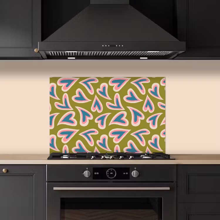 Spatscherm keuken - Groen - Retro - Hartjes - Patroon — 1
