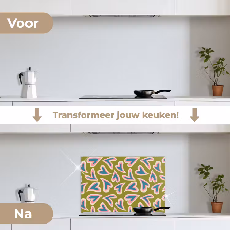 Spatscherm keuken - Groen - Retro - Hartjes - Patroon — 2