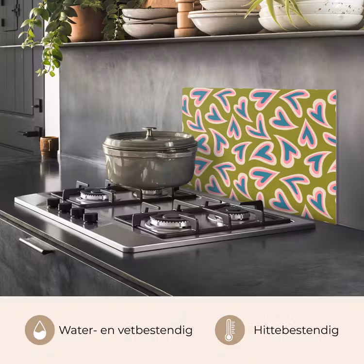 Spatscherm keuken - Groen - Retro - Hartjes - Patroon — 6