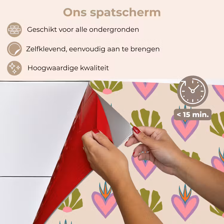 Spatscherm keuken - Patroon - Beige - Hartjes - Bloemen — 3
