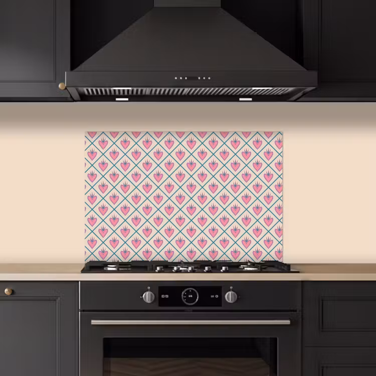 Spatscherm keuken - Retro - Ruit - Hartjes - Patroon — 1