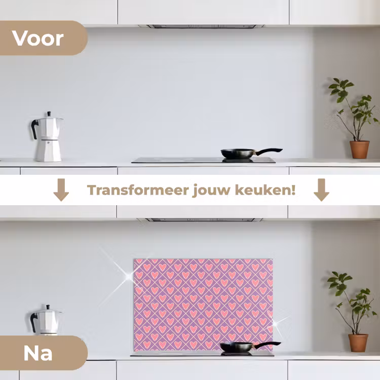 Spatscherm keuken - Ruit - Patroon - Paars - Hartjes — 2