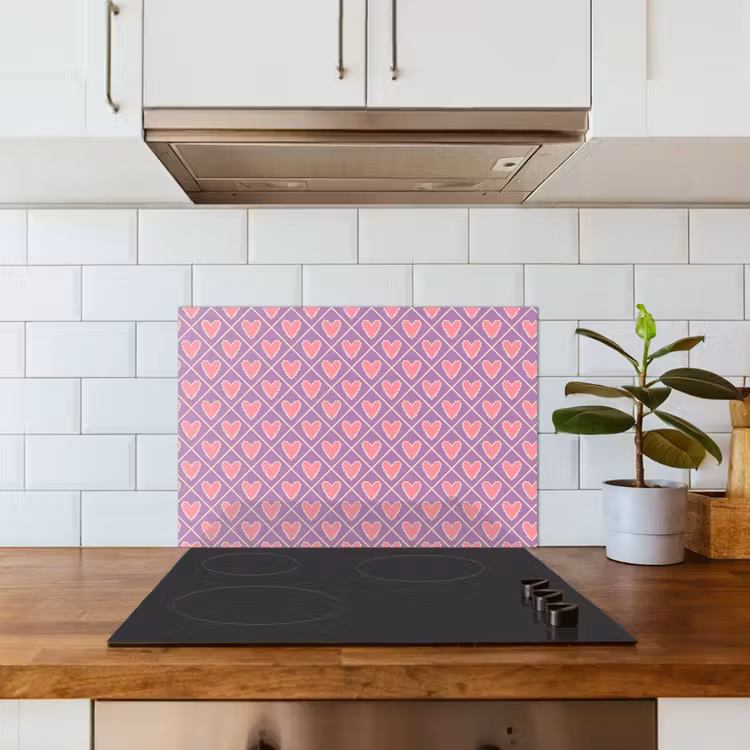Spatscherm keuken - Ruit - Patroon - Paars - Hartjes — 5