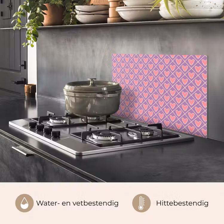 Spatscherm keuken - Ruit - Patroon - Paars - Hartjes — 6