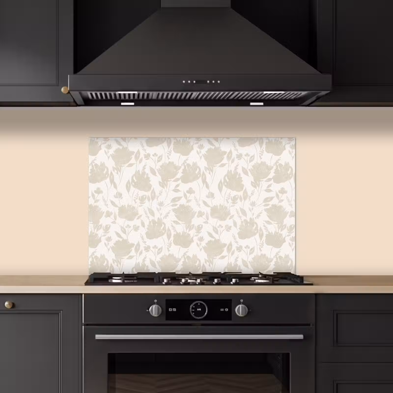 Spatscherm keuken - Bloemenpatroon - Silhouet - Wit — 1