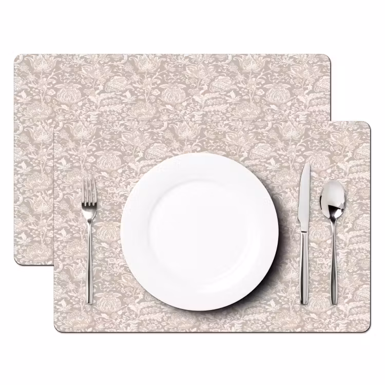 Placemat - 6 stuks - Bloemenprint - Grijs - Crème — 2