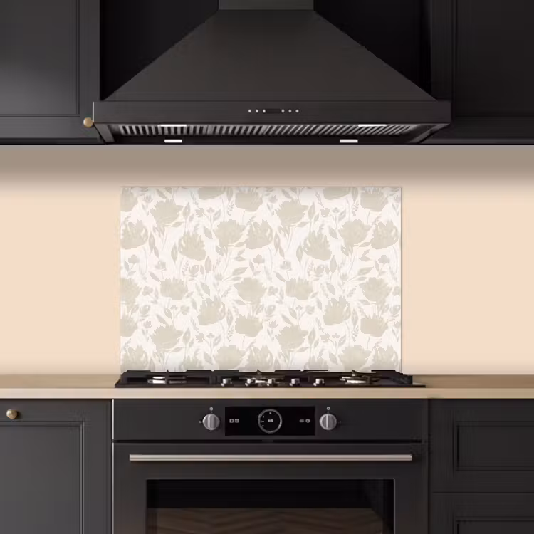 Spatscherm keuken - Bloemenpatroon - Silhouet - Wit — 1