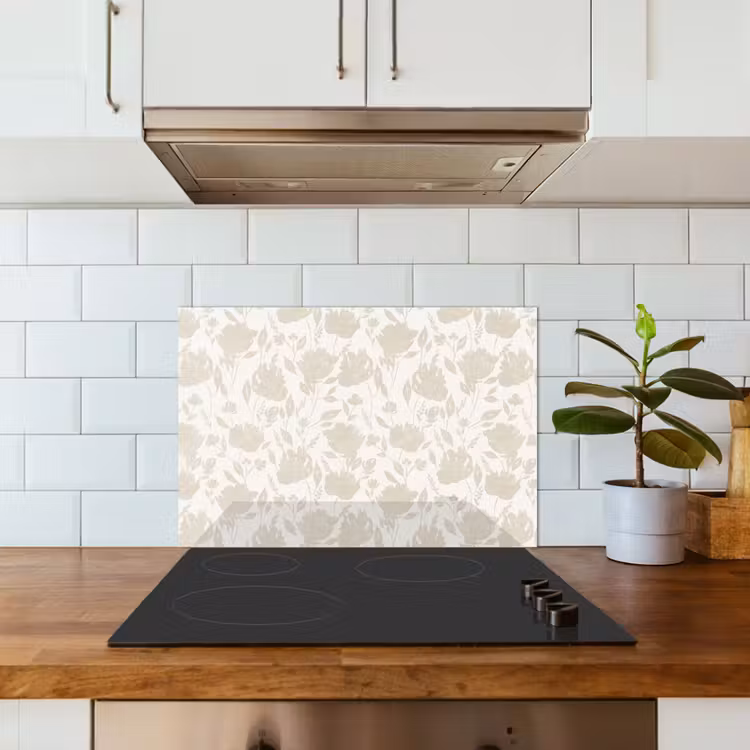 Spatscherm keuken - Bloemenpatroon - Silhouet - Wit — 5