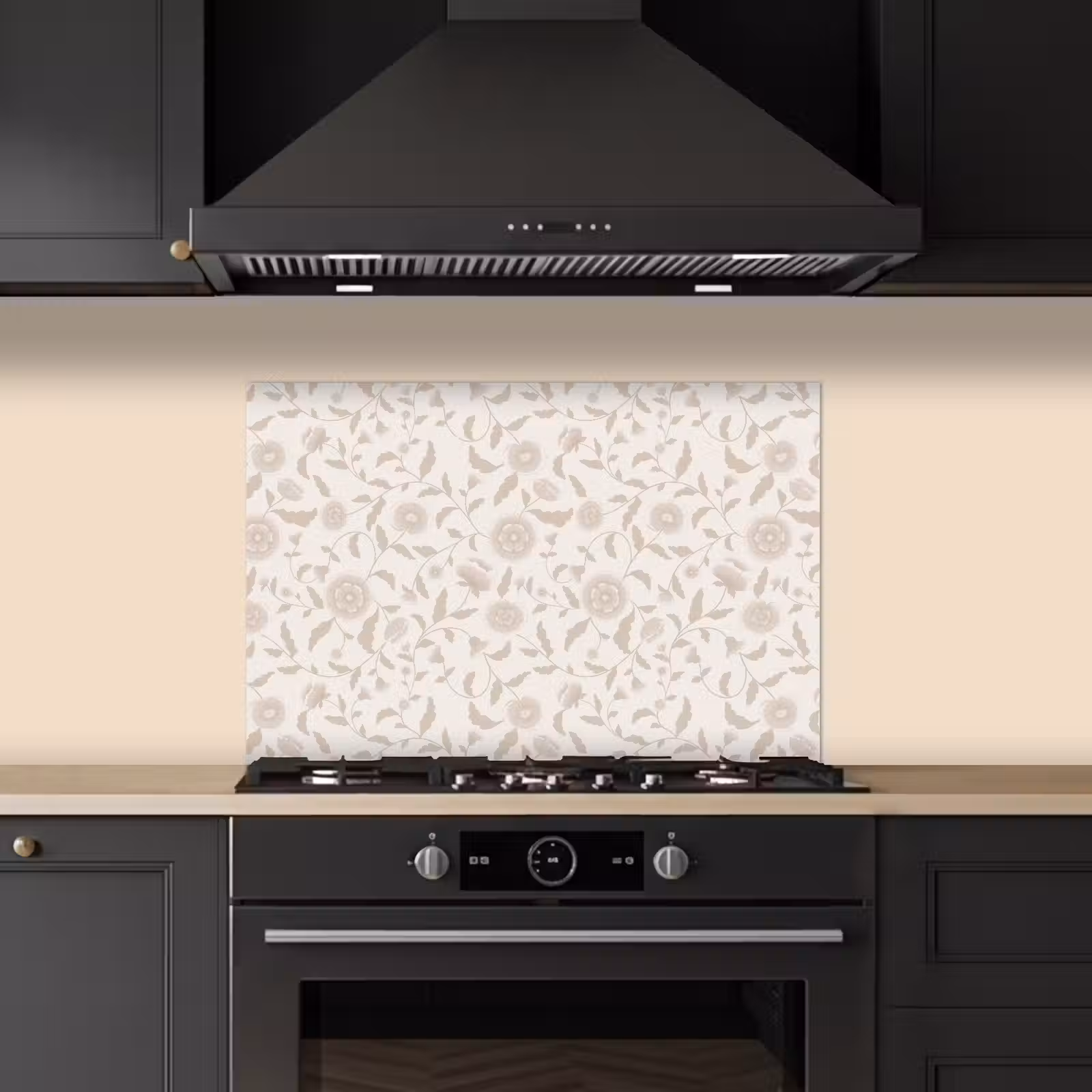 Spatscherm keuken - Sierlijk - Bloemen - Beige — 1