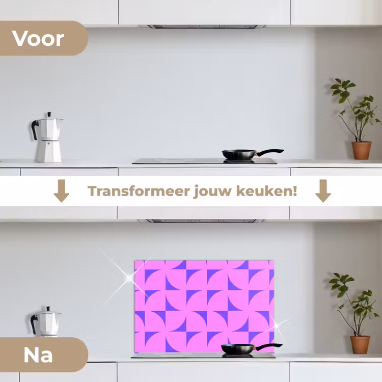 Spatscherm keuken - Kwadranten - Paars - Roze - Vierkanten — 3