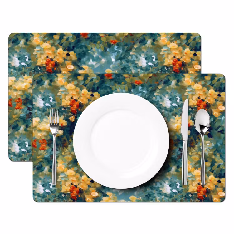 Placemat - 6 stuks - Geel - Bloemen - Groen - Bladeren — 2
