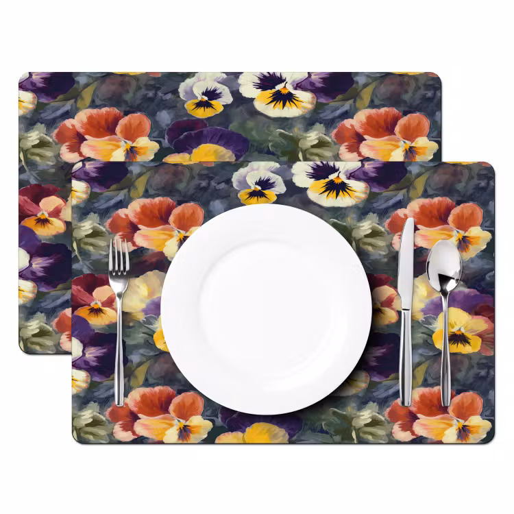 Placemat - 6 stuks - Viooltjes - Paars - Geel - Groen — 2