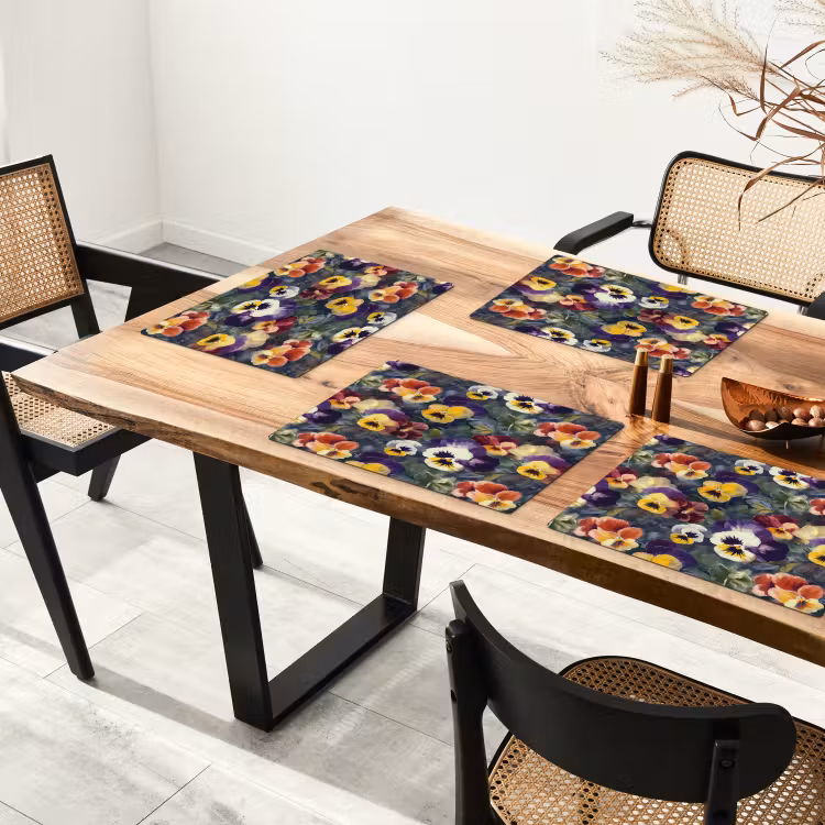 Placemat - 6 stuks - Viooltjes - Paars - Geel - Groen — 5