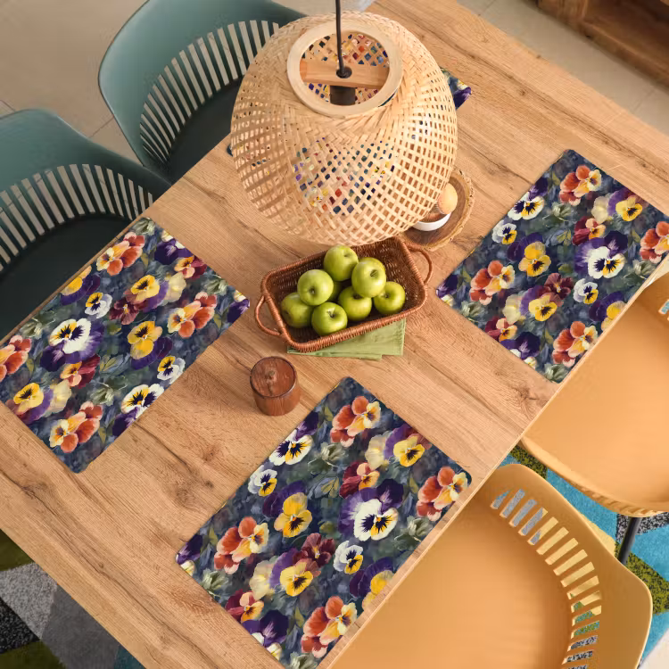 Placemat - 6 stuks - Viooltjes - Paars - Geel - Groen — 6