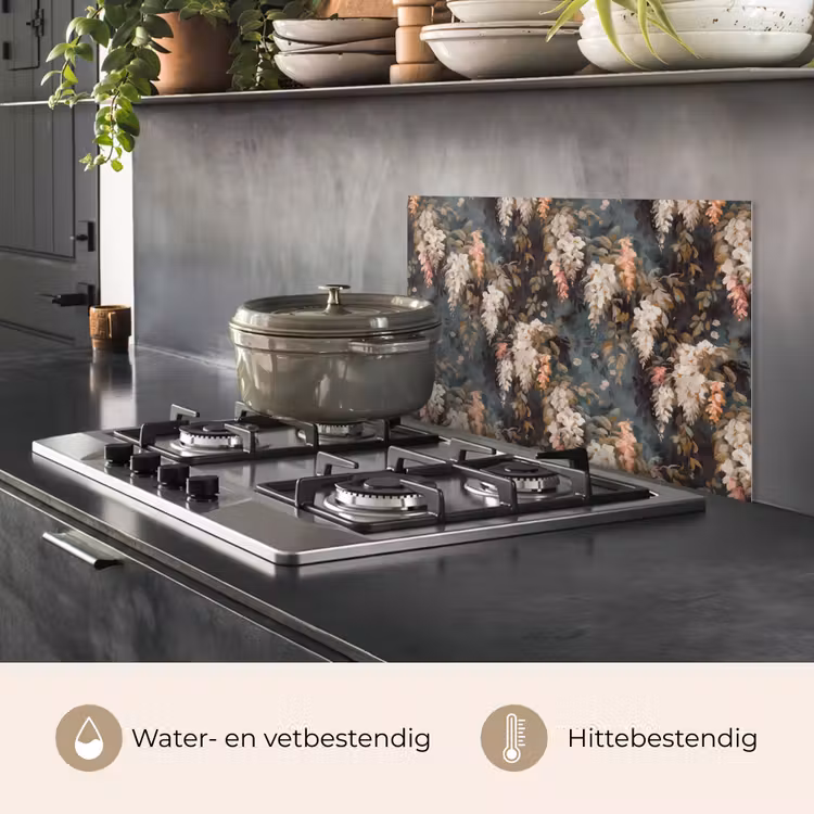 Spatscherm keuken - Bloemen - Bladeren - Donker - Patroon — 6