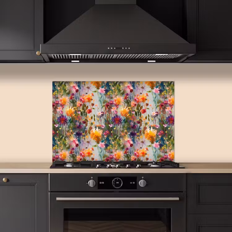 Spatscherm keuken - Zomers - Kleurrijk - Patroon - Bloemen — 1