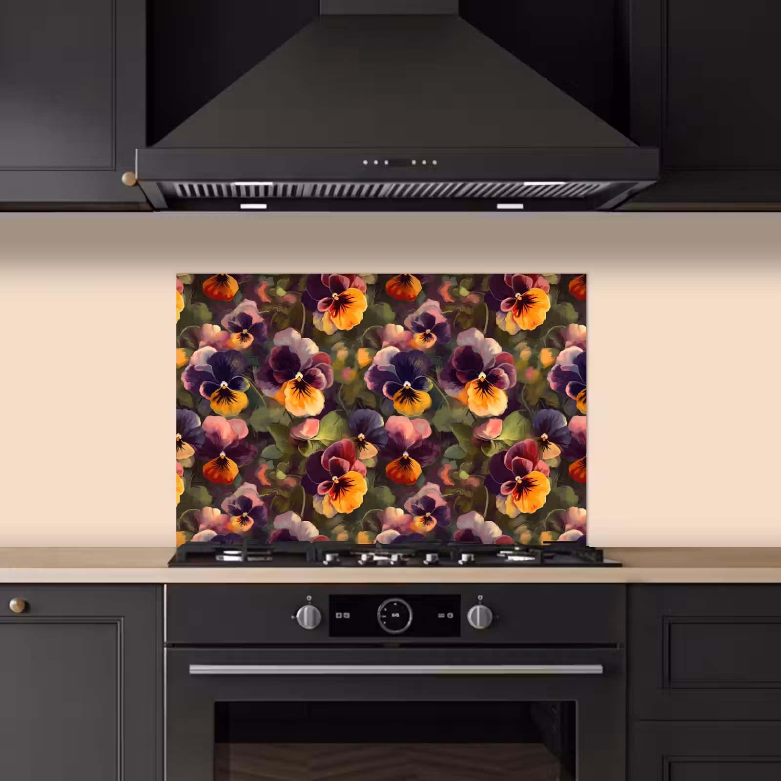 Spatscherm keuken - Warm - Patroon - Penseel - Viooltjes — 1