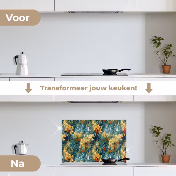 Spatscherm keuken - Geel - Bloemen - Groen - Bladeren — 2