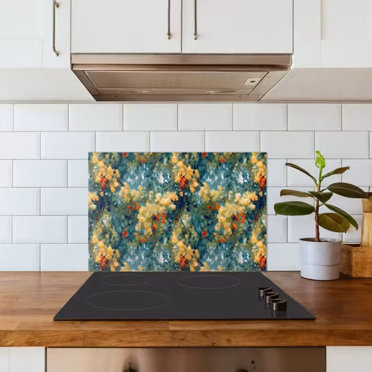 Spatscherm keuken - Geel - Bloemen - Groen - Bladeren — 5