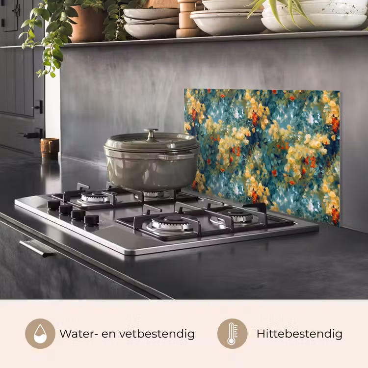 Spatscherm keuken - Geel - Bloemen - Groen - Bladeren — 6