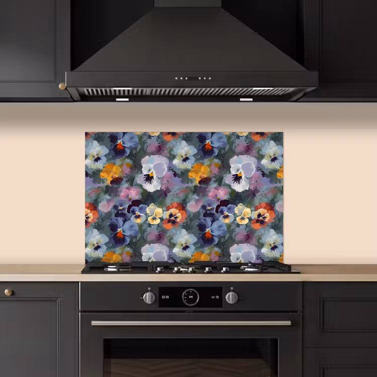 Spatscherm keuken - Pastel - Viooltjes - Groen - Patroon — 1