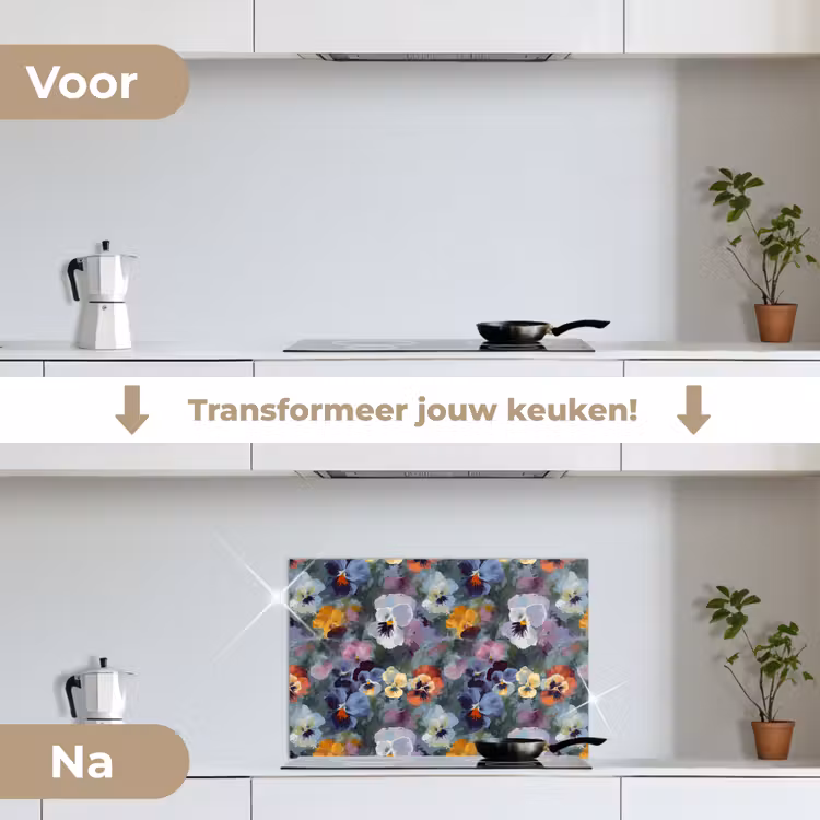 Spatscherm keuken - Pastel - Viooltjes - Groen - Patroon — 2