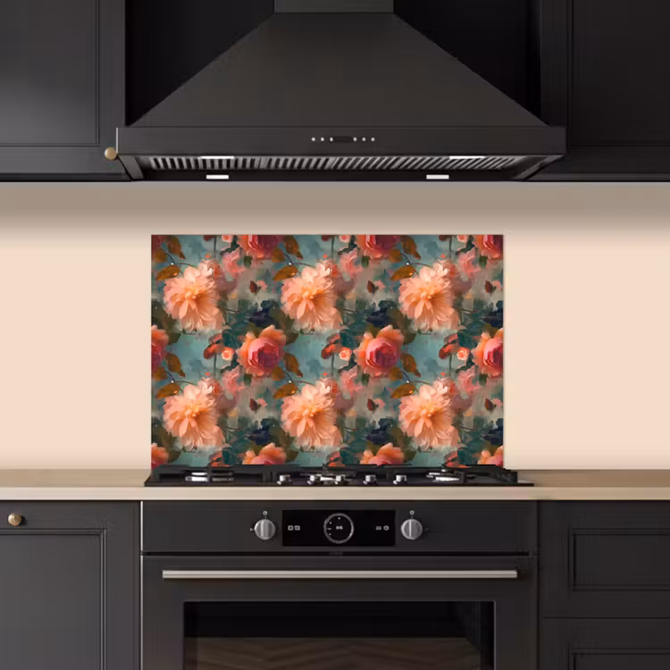 Spatscherm keuken - Roze - Patroon - Bloemen — 1