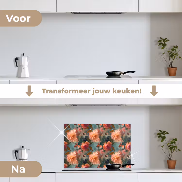 Spatscherm keuken - Roze - Patroon - Bloemen — 2