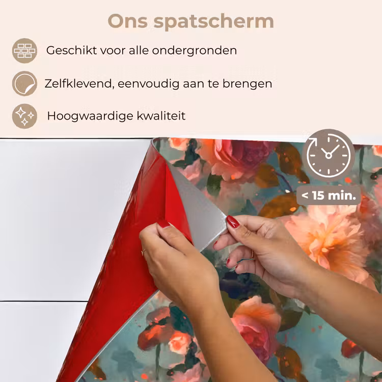 Spatscherm keuken - Roze - Patroon - Bloemen — 3