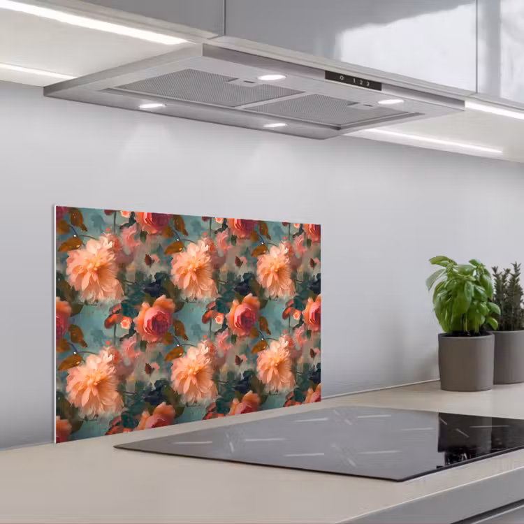 Spatscherm keuken - Roze - Patroon - Bloemen — 4