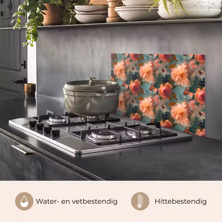 Spatscherm keuken - Roze - Patroon - Bloemen — 6