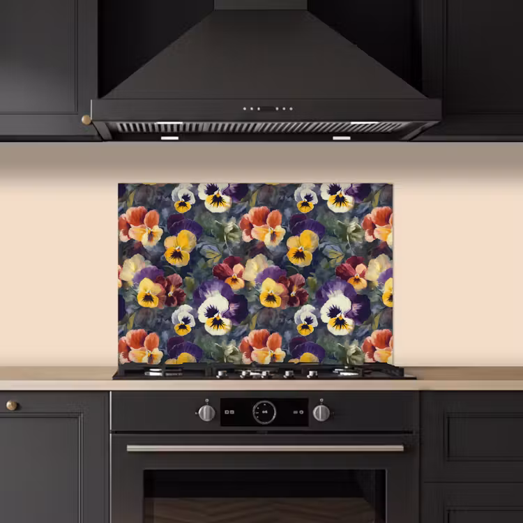 Spatscherm keuken - Viooltjes - Paars - Geel - Groen — 1