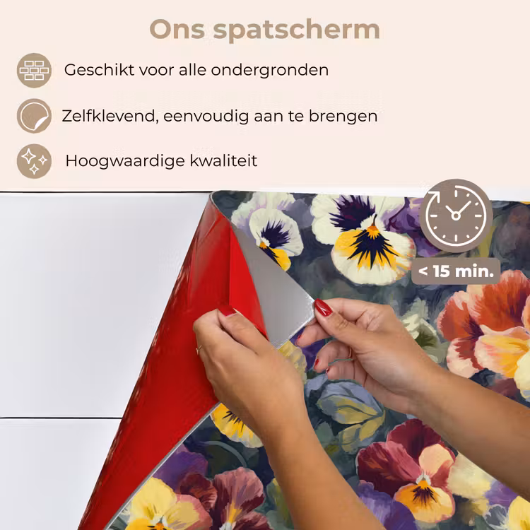 Spatscherm keuken - Viooltjes - Paars - Geel - Groen — 3