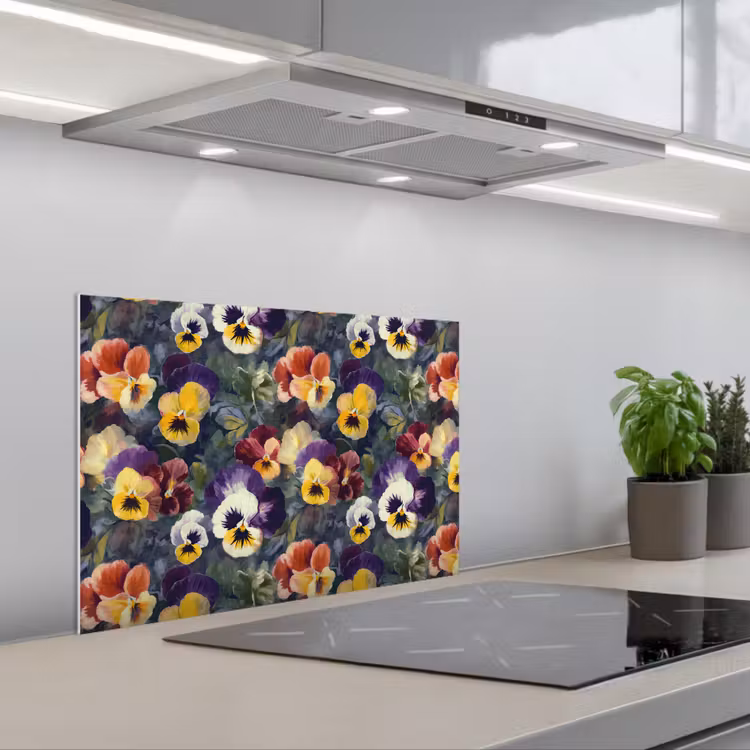 Spatscherm keuken - Viooltjes - Paars - Geel - Groen — 4
