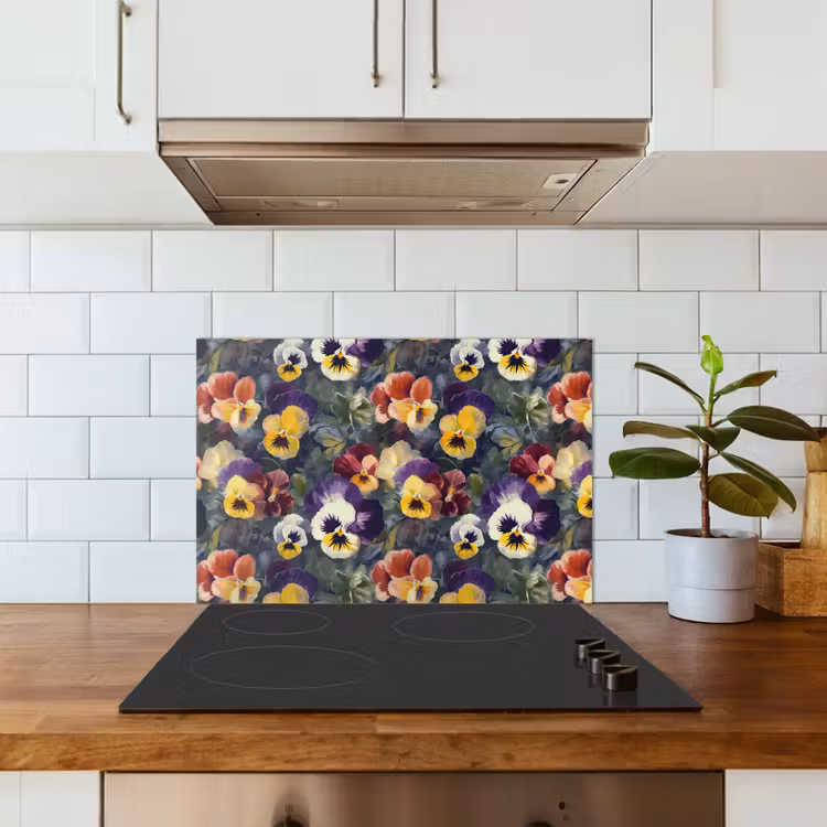 Spatscherm keuken - Viooltjes - Paars - Geel - Groen — 5