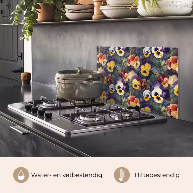 Spatscherm keuken - Viooltjes - Paars - Geel - Groen — 6