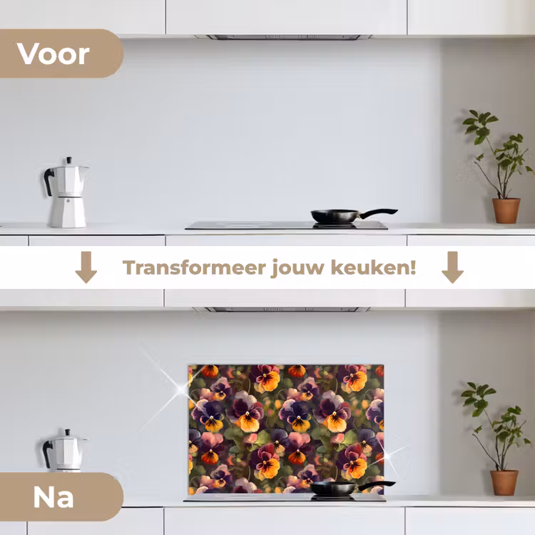 Spatscherm keuken - Warm - Patroon - Penseel - Viooltjes — 2