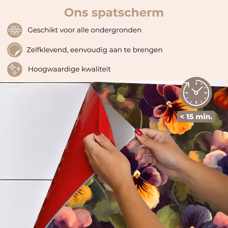 Spatscherm keuken - Warm - Patroon - Penseel - Viooltjes — 3