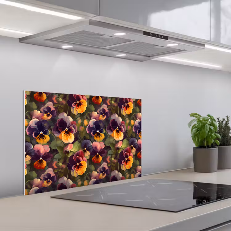 Spatscherm keuken - Warm - Patroon - Penseel - Viooltjes — 4