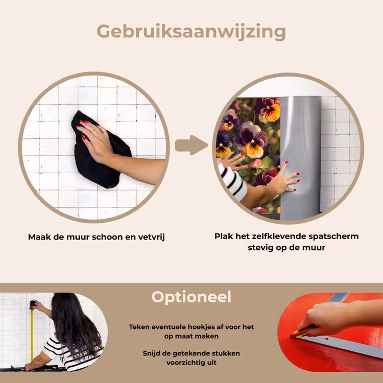 Spatscherm keuken - Warm - Patroon - Penseel - Viooltjes — 7