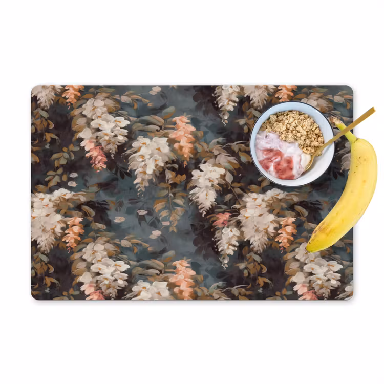 Placemat - 6 stuks - Bloemen - Bladeren - Donker - Patroon — 1