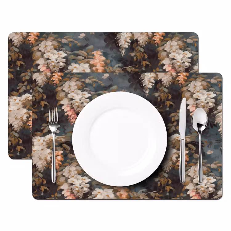 Placemat - 6 stuks - Bloemen - Bladeren - Donker - Patroon — 2